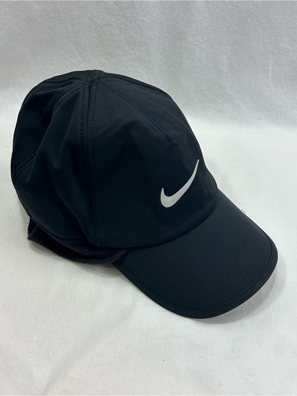 Nike Golf Black Hat Cap with White Swoosh Fleece Ear Neck Flap